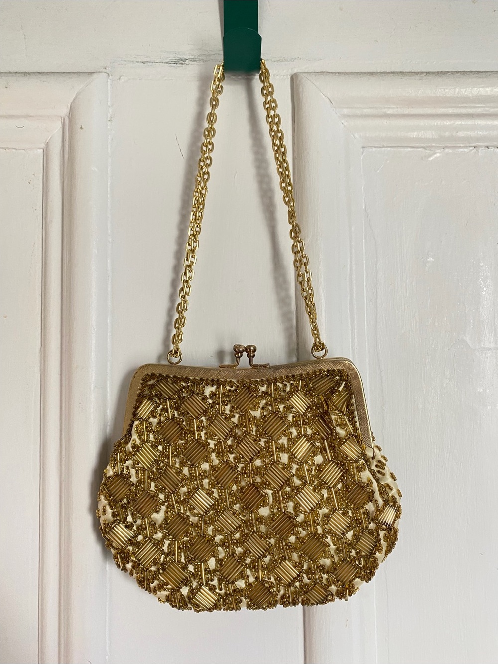 Vintage Gold Beaded Evening Handbag - Elegant Women's Bag